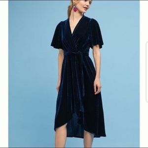 Anthropologie Donna Morgan Navy Velvet Wrap Dress. Size 16. Worn once!
